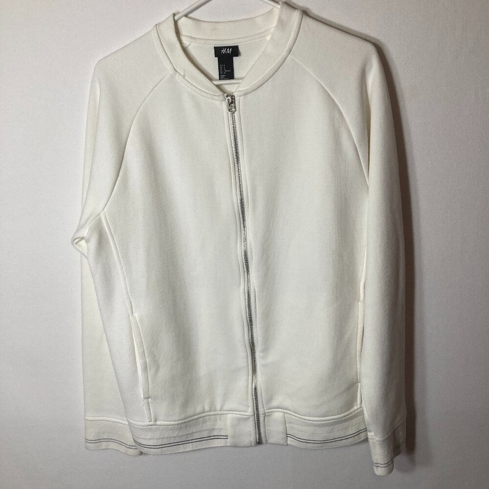 H&M Full zip men's sweatshirt size MED white w/ black pinstripes